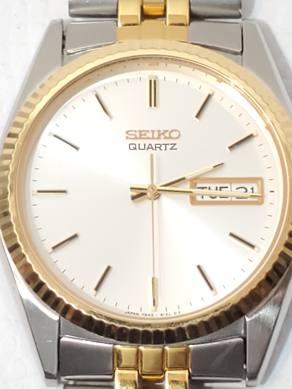 Vintage Seiko Men's Presidential Day Date Gold Tone Quartz Watch Silver Dial SS